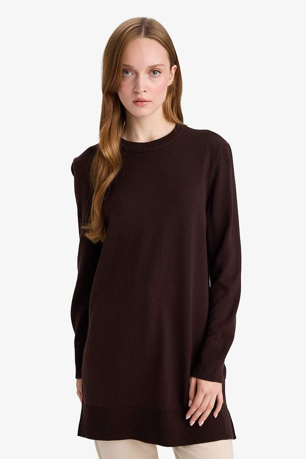 Regular Fit Bisiklet Yaka Yırtmaçlı Basic Düz Uzun Kollu Tunik H3431az25wn - 4