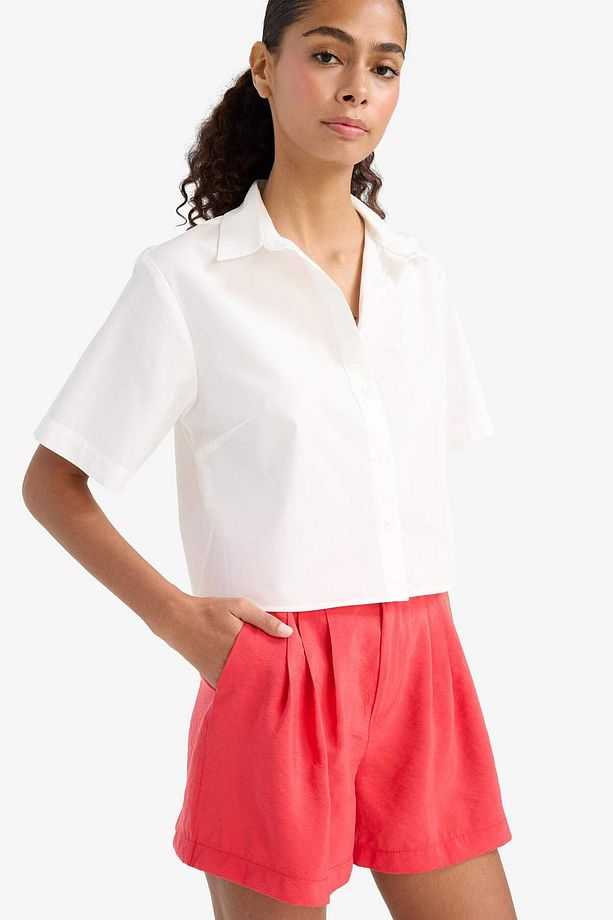 Regular Fit Poplin Kısa Kollu Beyaz Gömlek F8580AX25SM - 4