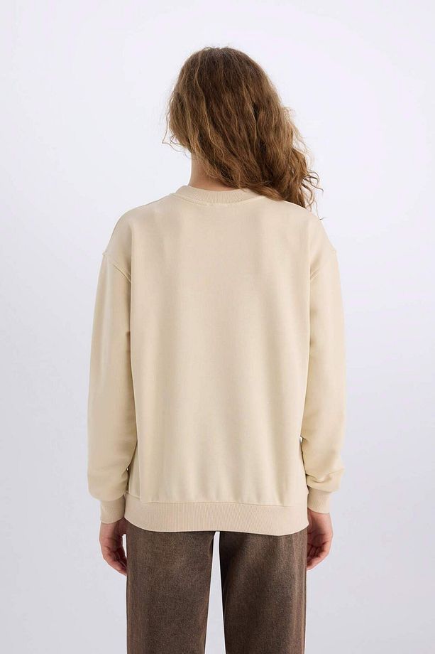 Oversize Geniş Kalıp Bisiklet Yaka Basic Düz Kalın Sweatshirt E3859AX24WN - 6