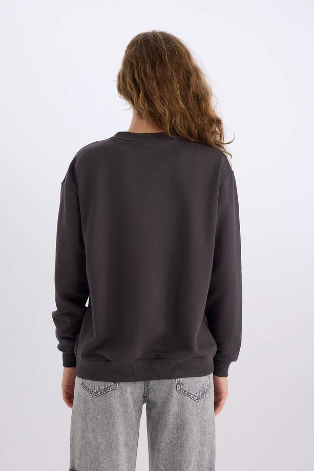 Oversize Geniş Kalıp Bisiklet Yaka Basic Düz Kalın Sweatshirt E3859AX24WN - 6