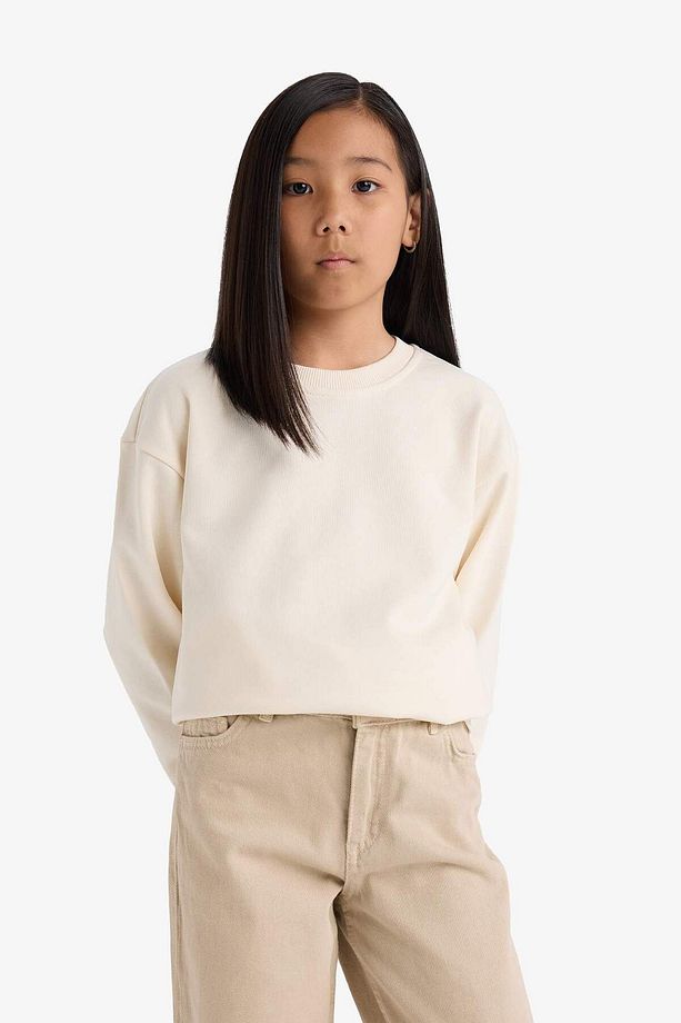Kız Çocuk Relax Fit Bisiklet Yaka Basic Düz Sweatshirt A2797A825AU - 3