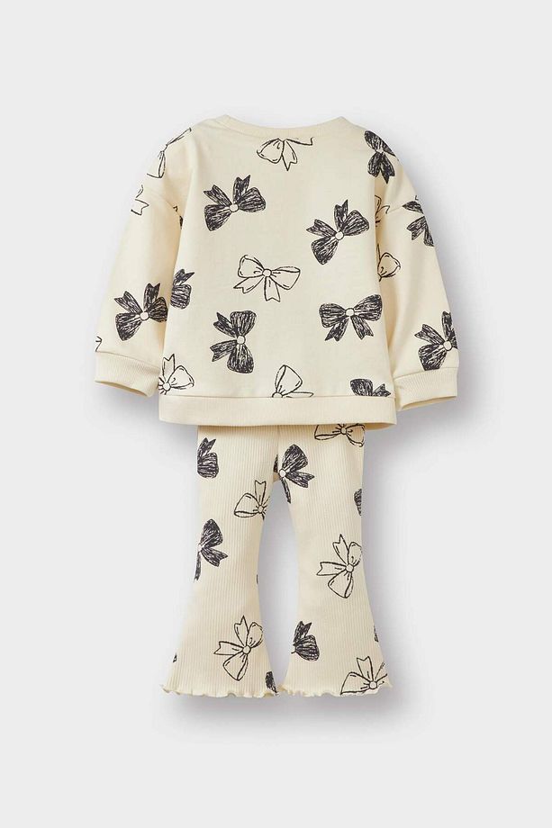 Kız Bebek 2'li Takım Fiyonk Desenli Sweatshirt İspanyol Paça Tayt F0508A525AU - 5