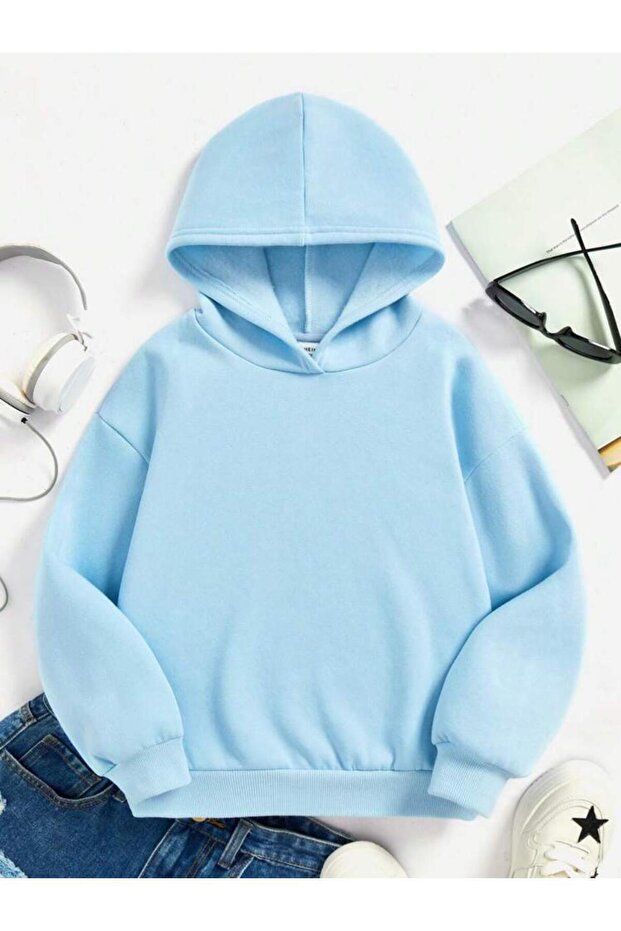 Baby Blue Hooded Sweatshirt 3 Thread Winter Unisex Cotton Ş Fleece-Lined 100% Cotton