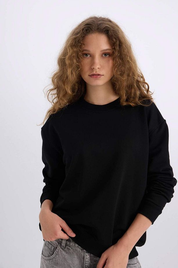 Oversize Geniş Kalıp Bisiklet Yaka Basic Düz Kalın Sweatshirt E3859AX24WN - 4