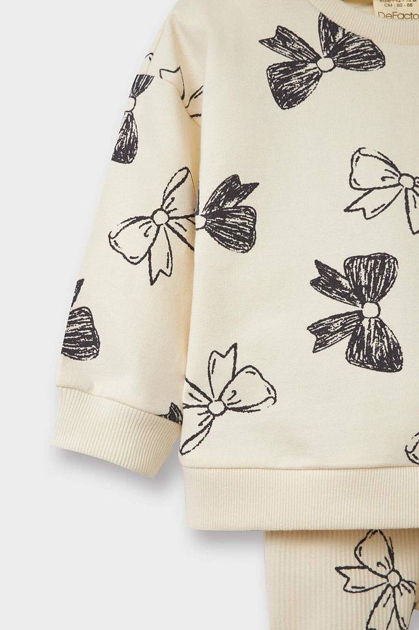 Kız Bebek 2'li Takım Fiyonk Desenli Sweatshirt İspanyol Paça Tayt F0508A525AU - 4