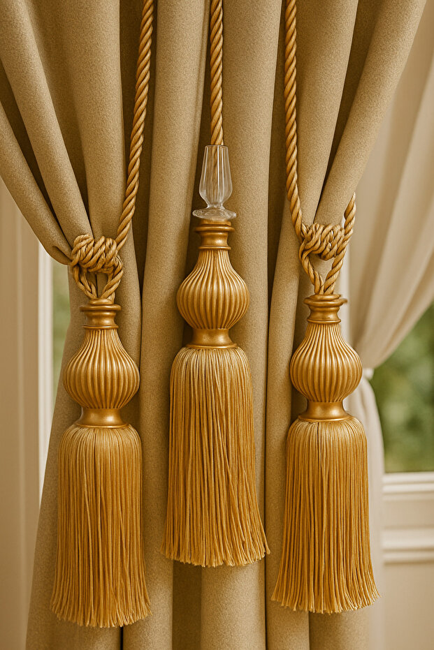 Fon Perde Tavan Bağlama Püsküllü Braçol 3'lü Set - 6