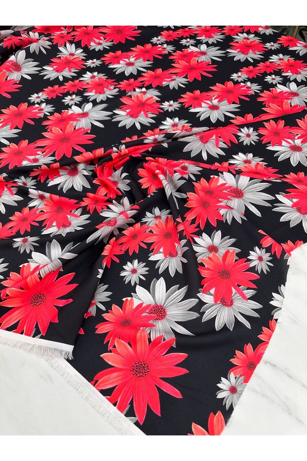 Red Lily Pattern Dress Shirt Crepe Fabric Our Product Is Sold in Pieces 1 Piece 1 Meter