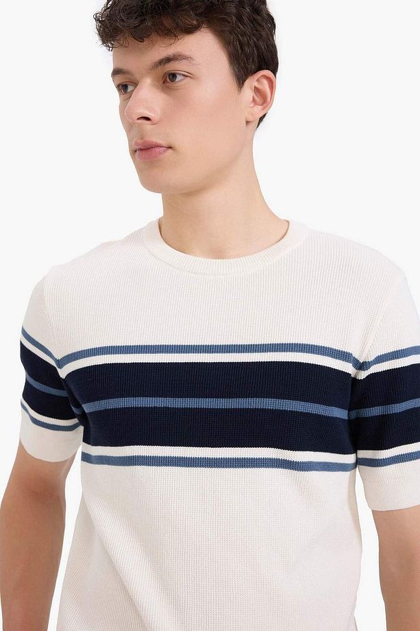 %100 Pamuk Standart Fit Kısa Kollu Triko Tişört E5865AX25SP - 4