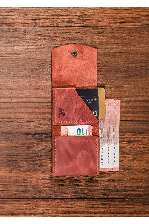 Genuine Leather Handmade Card Holder Wallet – Minimalist Design with Cash and Card Compartments