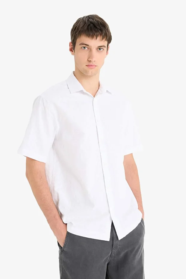 %100 Pamuk Regular Fit Jakarlı Kısa Kollu Gömlek E0476AX25SM - 4