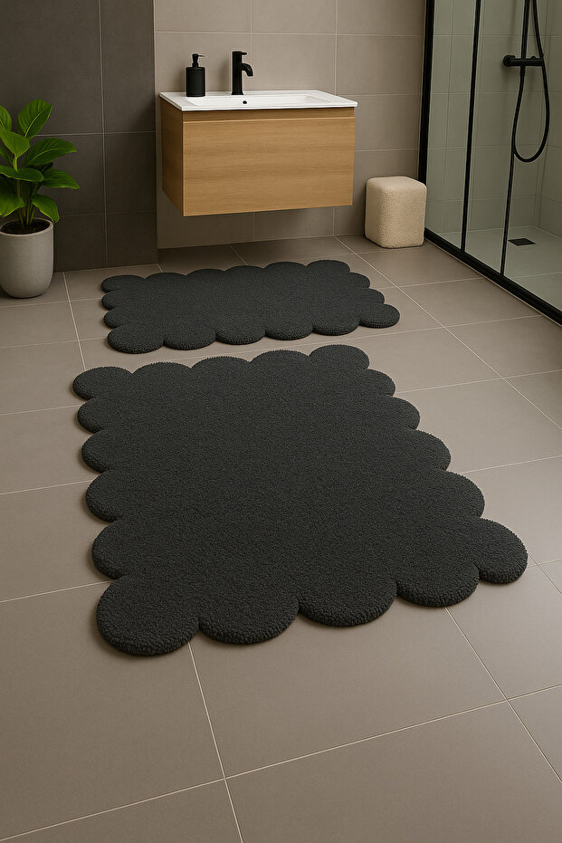Modern Decorative Non-Slip Base Daisy Shaped Decorative Bathroom Mat Toilet Seat Set 80X120-50X80 cm
