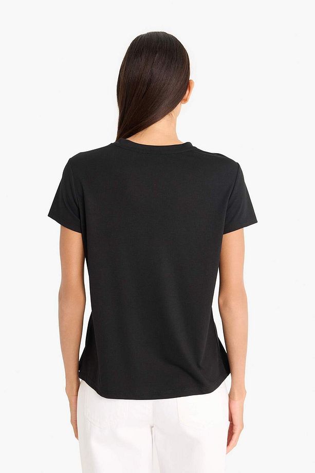 Regular Fit Bisiklet Yaka Basic Düz Kısa Kollu Tişört F4213AXNS - 6