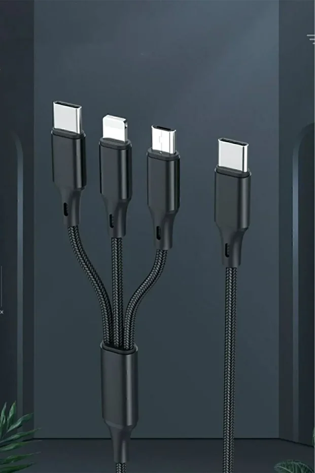3in1 Şarj Aleti Cihazı Kablosu Çoklu Type-c Micro Lightning 3lü Şarz Seti - 6