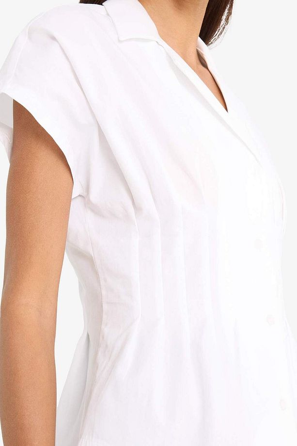 Fitted Poplin Kısa Kollu Beyaz Gömlek F5892ax25sm - 4