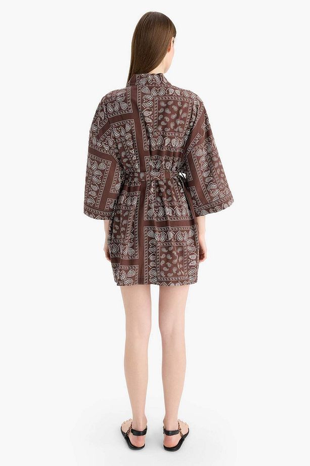 Regular Fit Desenli Kuşaklı Pamuklu Kimono-Fall in Love D0453AX25SP - 4