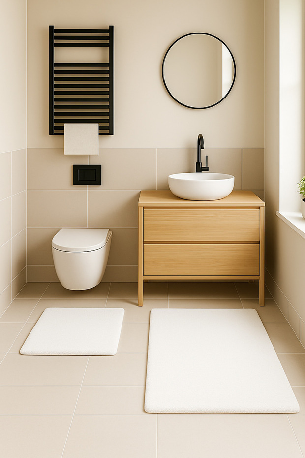 Modern Decorative Non-Slip Base Bathroom Mat Toilet Seat Set 50X80-40X50 cm