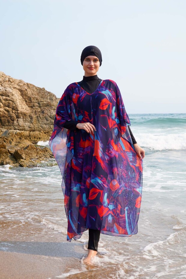 Women's Hijab Swimsuit V Neck Kaftan Pareo Tie Dye Patterned
