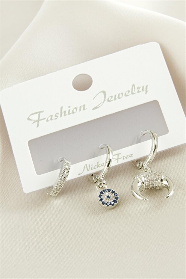 3 Pieces Crescent Zircon Stone Earrings