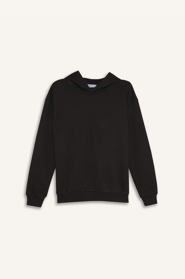 Loose Fit Kapüşonlu Basic Düz Kalın Sweatshirt E3862AX24WN - 8