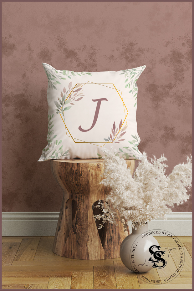 Lettered Cushion Cover - Letter J - Decorative Digital Printed Cushion Cover with Letters - Pillow Case