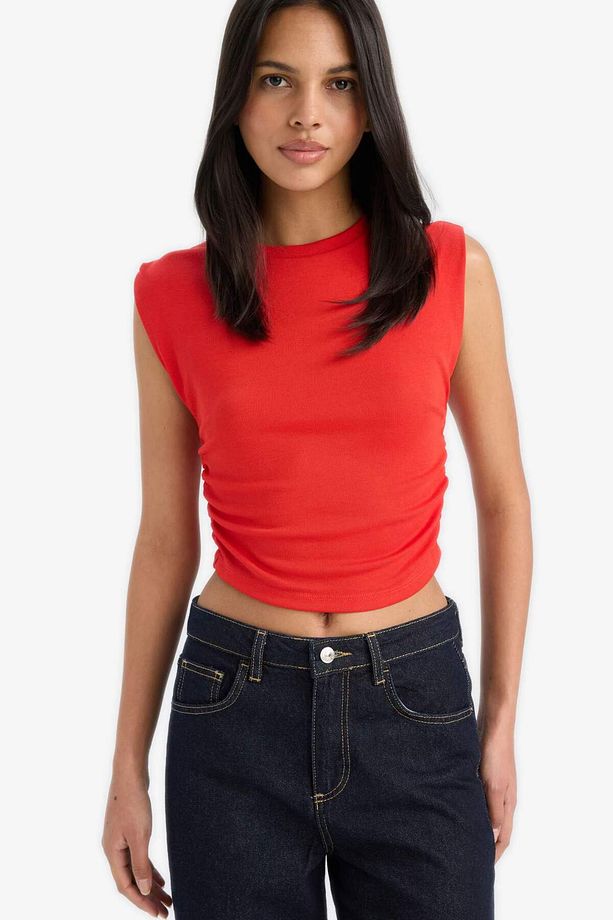 Slim Fit Dar Kesim Bisiklet Yaka Büzgülü Ribana Atlet F4422ax25sm - 3
