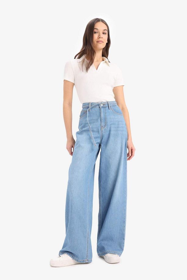 Wide Leg Yüksek Bel Geniş Paça Uzun Yumuşak Jean Pantolon E1679ax25sm - 3