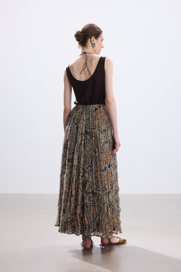 Brown Boho Patterned Skirt with Crash - 6