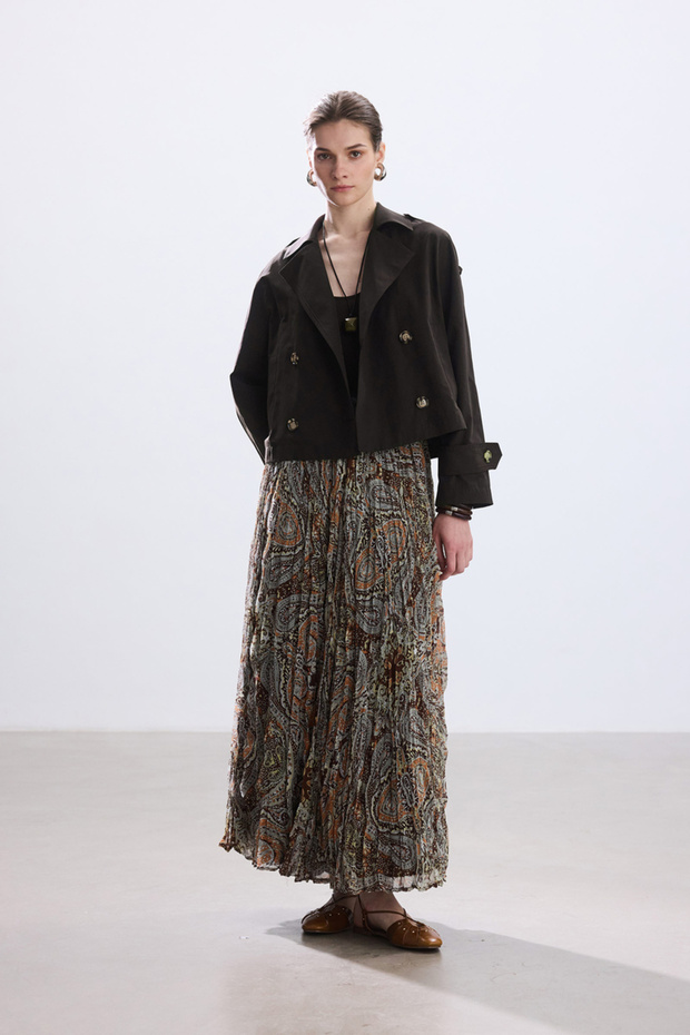 Brown Boho Patterned Skirt with Crash - 7