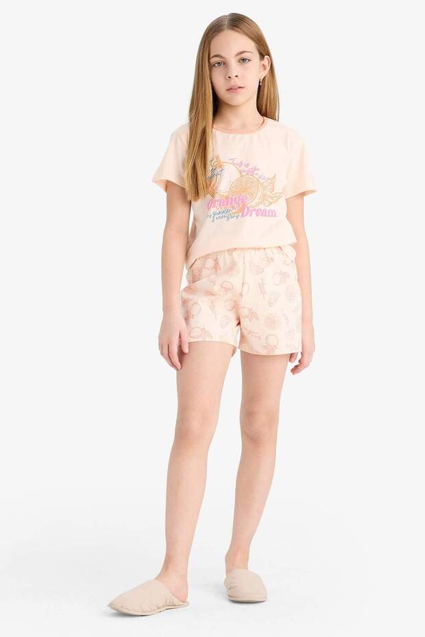 Kız Çocuk Pijama Takımı Baskılı Kısa Kollu Üst Desenli Şort E6234A825SM - 2