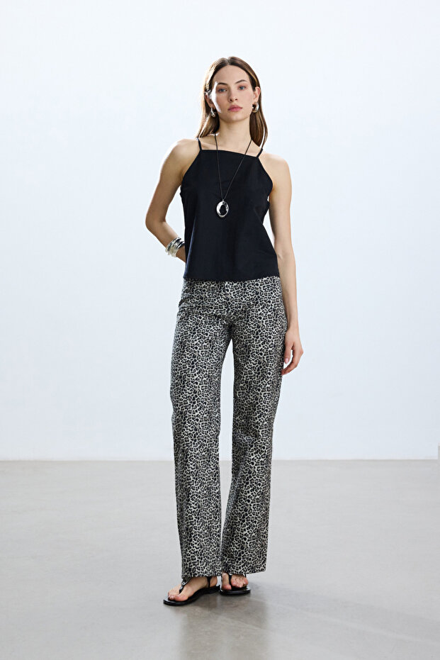 LEOPAR DESENLİ GABARDİN PANTOLON - 6