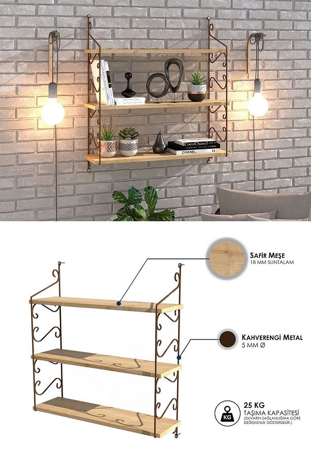 Seramoni Raf Seti 3 Raflı 200*720 Safir Meşe - Mal - 7