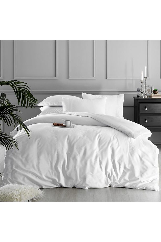 White Collection Square Pamuk Jakar Saten Çift Kişilik Nevresim Kılıfı Beyaz - 1