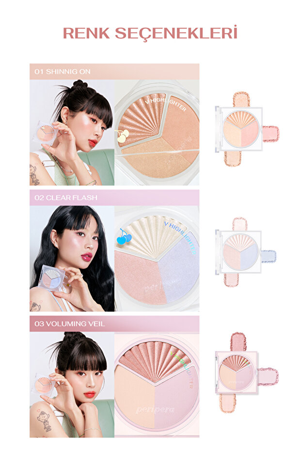 Peripera V Highlighter - Illuminator Palette with Pearl Lights (001 Shining on) - 3