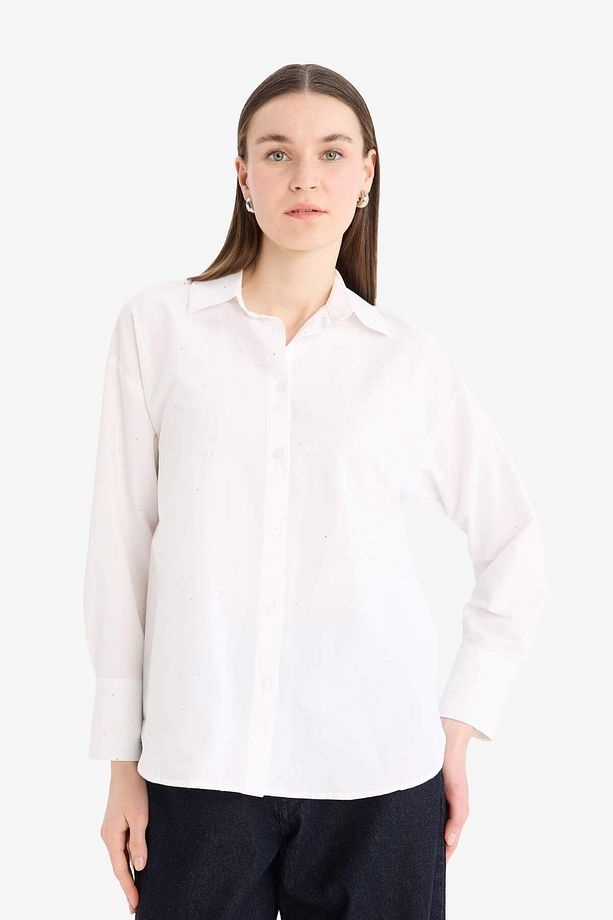 Relax Fit Basic Düz Poplin Uzun Kollu Tesettür Gömlek Tunik E7977ax25sm - 3