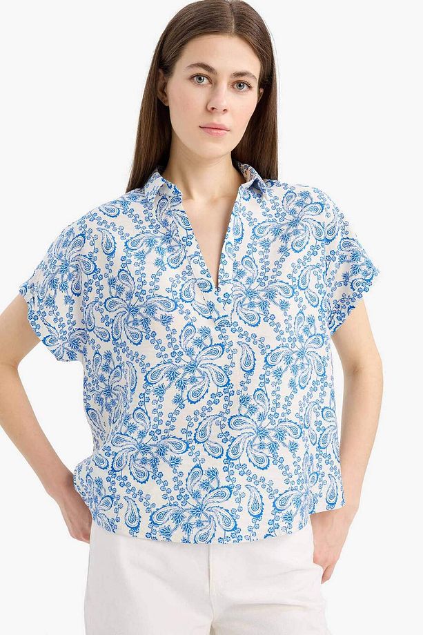 Oversize Geniş Kalıp Çiçekli Kısa Kollu Bluz E7595AX25SP - 4