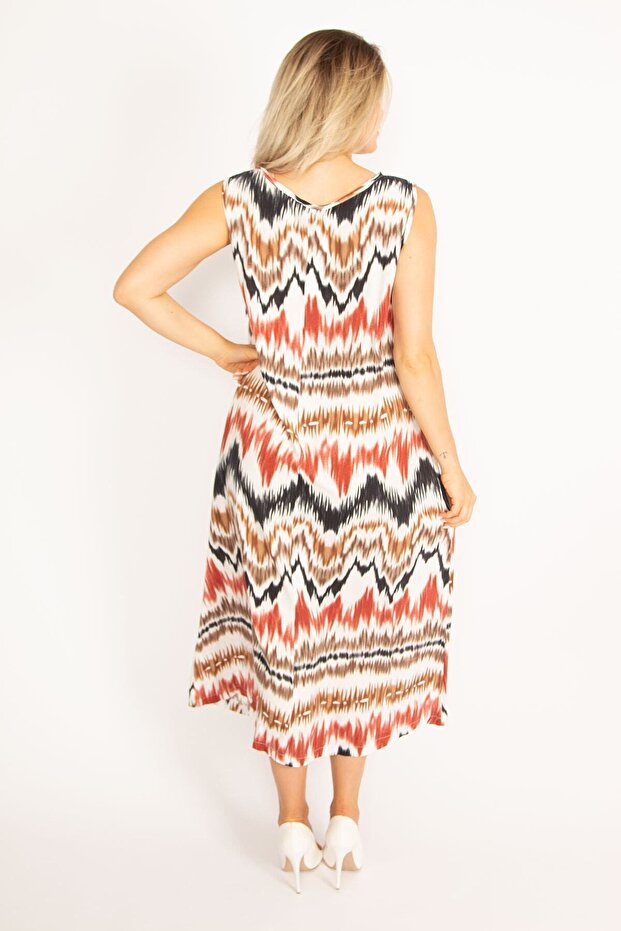 Жіноча сукня з воланами з віскозної тканини з кольоровим тканим коміром плюс розмір 65n34451 - 3