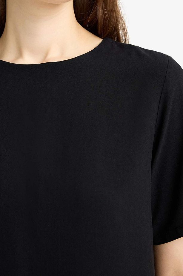 Bisiklet Yaka Basic Düz Kısa Kollu Mini Yazlık Elbise F1835ax25sm - 5