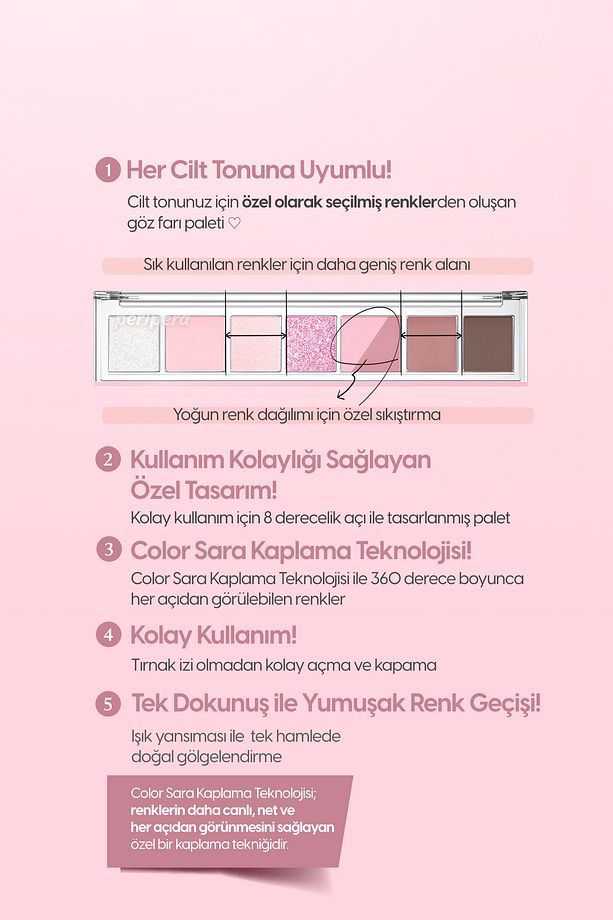Pigmentli, 5 Farklı Dokulu Far Paleti PERIPERA All Take Mood Palette 004 If Pink Check Dm Plz - 7