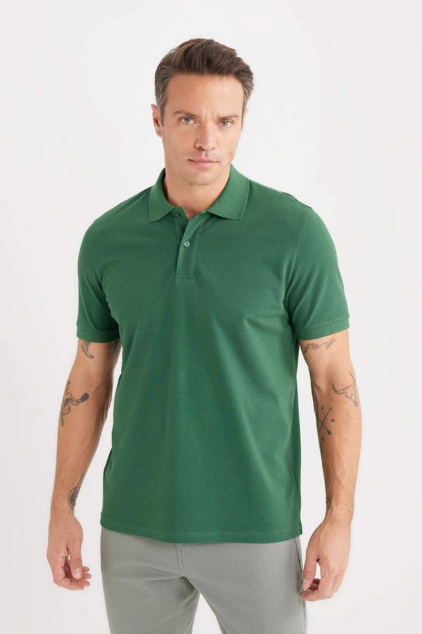 %100 Pamuk Regular Fit Polo Yaka Kısa Kollu Basic Düz Pike Kumaş Tişört C1293AX25SP - 1