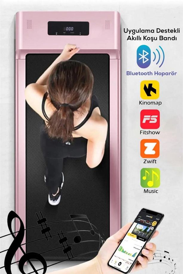 Bluetoothlu , Uygulamadan Ayarlanabilir Uzaktan Kumandalı Yürüme Ve Koşu Bandı Pembe Renkli - 6