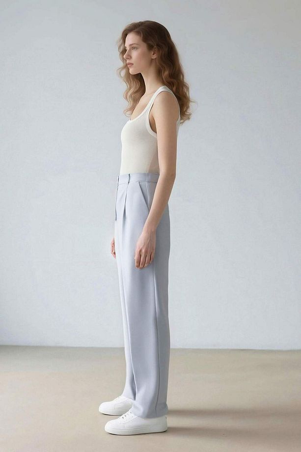 Afra x Wide Leg Kumaş Palazzo Pantolon Cepli Yüksek Bel Geniş Paça A1138AX25SP - 5