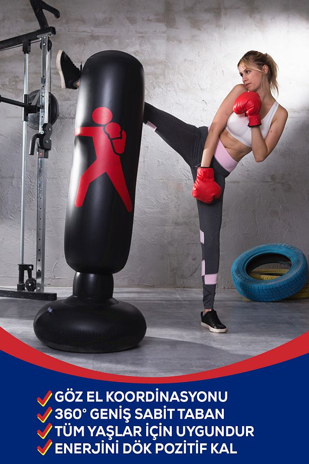 Şişme Boks Torbası – Yumruk & Tekme Antrenmanları için | Portatif Kickboks Torbası - 3