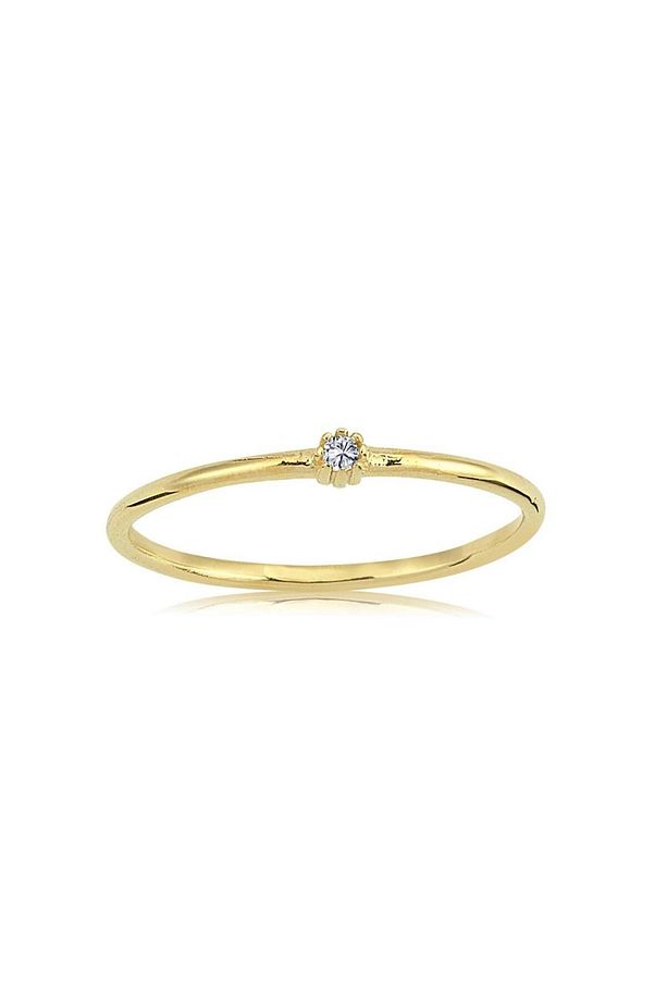 Minimal Altın Yüzük - 14 Ayar Altın 0.05 Ct Zirkon Taşlı Minimal Tektaş Evlilik Teklifi Yüzüğü - 1