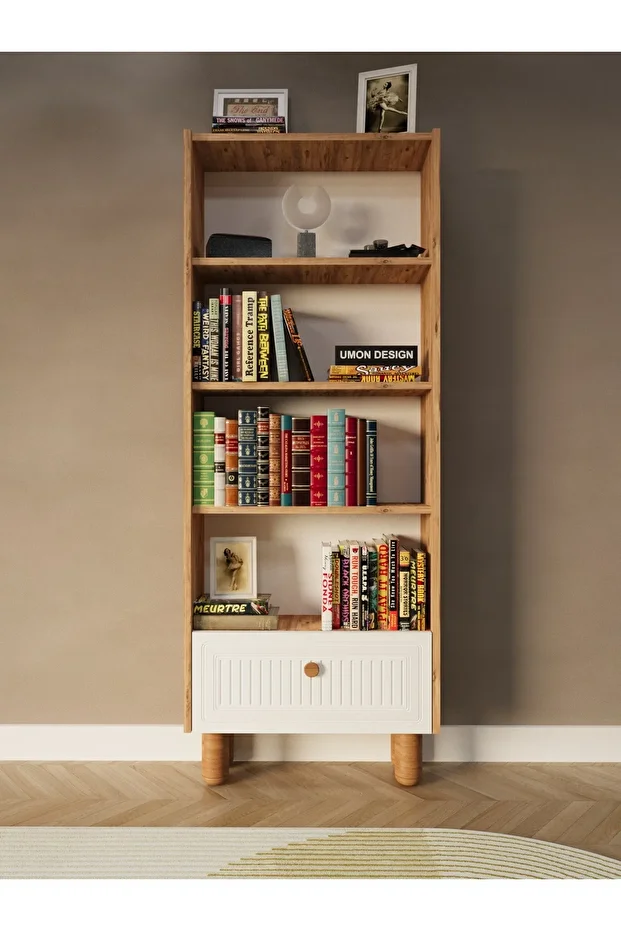 Bohem 5 Raflı Kapaklı Kitaplık MDF Dekoratif Kapak - 1