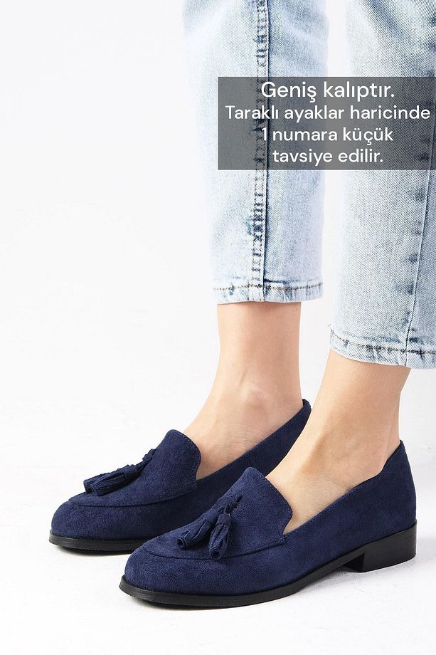 Iris Lacivert Renk Süet Kadın Oxford Günlük Düz Ayakkabı - 3