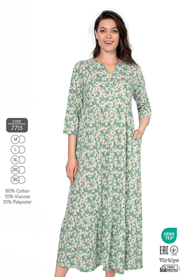 Women's Cotton Fabric Patterned Long Dress 7715