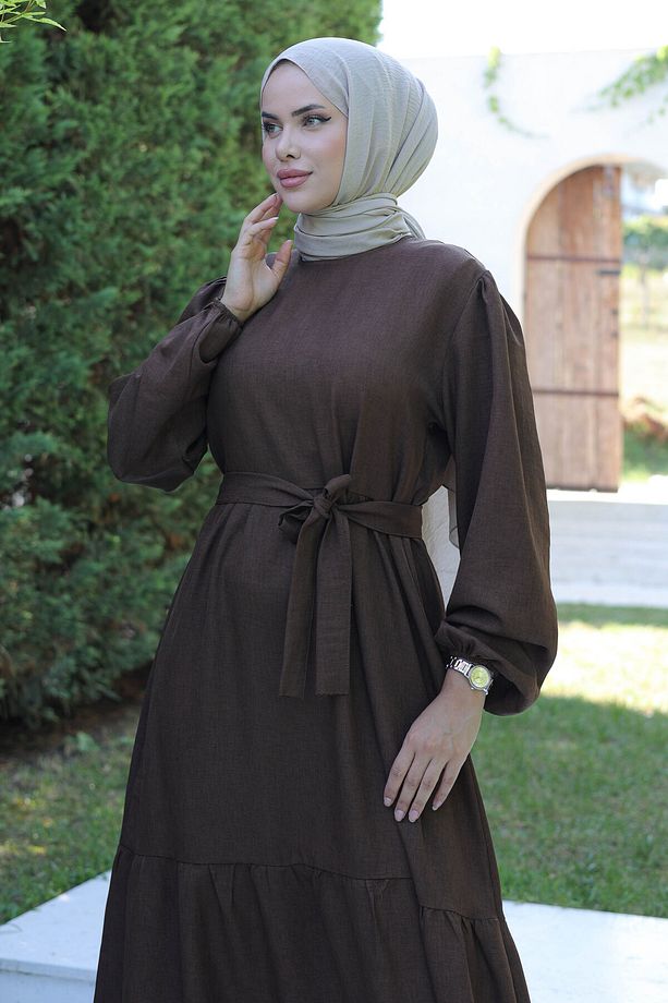 Katlı Elbise Kahve - 26624 - 3