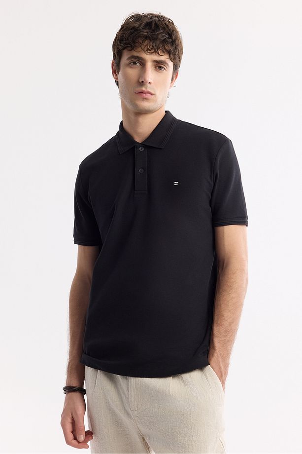 Erkek Siyah Regular Fit %100 Pamuk Hızlı Kuruyan Kıvrılmayan Polo Yaka T-Shirt B001032 - 7