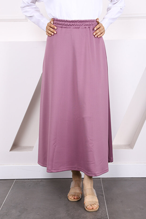 Gül Kurusu Bel Lastikli Scuba Puf Etek - 5