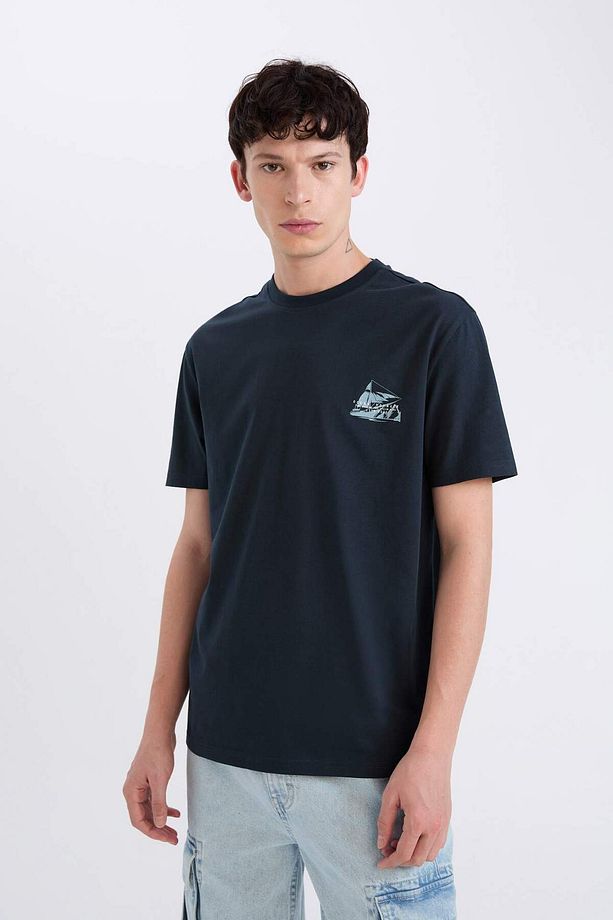 %100 Pamuk Regular Fit Bisiklet Yaka Baskılı Kısa Kollu Tişört D9352AX25SP - 1